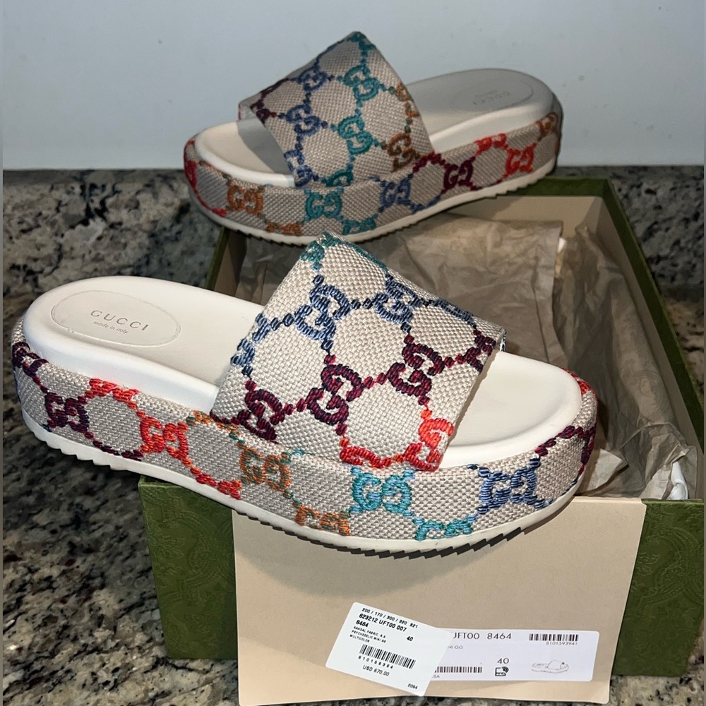 Gucci Multi Color Platform Slides!